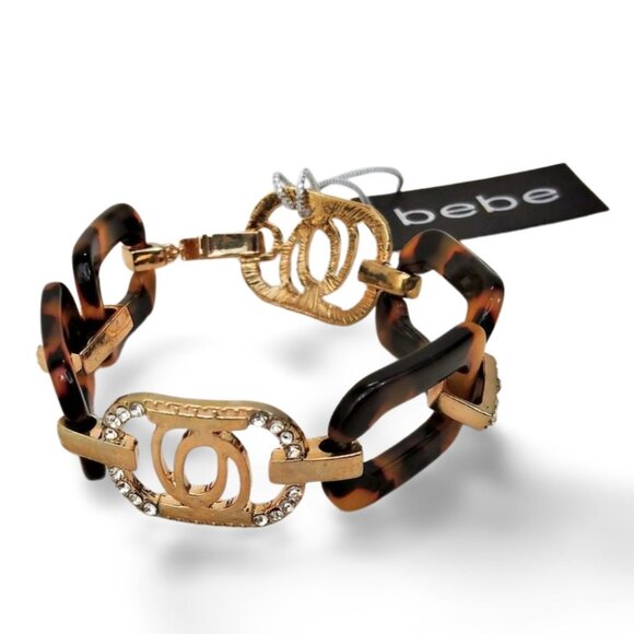 Chic & Chunky BeBe Acrylic Resin Curb Link Tortoise & Gold 7” Bracelet JW1538 - Picture 3 of 4